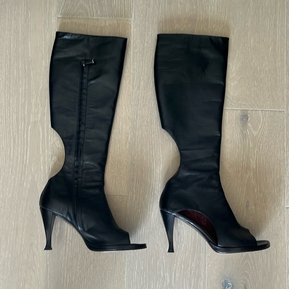 COPY - BCBG black leather cut out knee boots